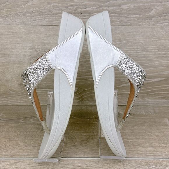 Fitflop LuLu Shimmerfoil Women’s Sz 10 Silver Metallic Thong Platform Sandal NWT - Picture 9 of 10